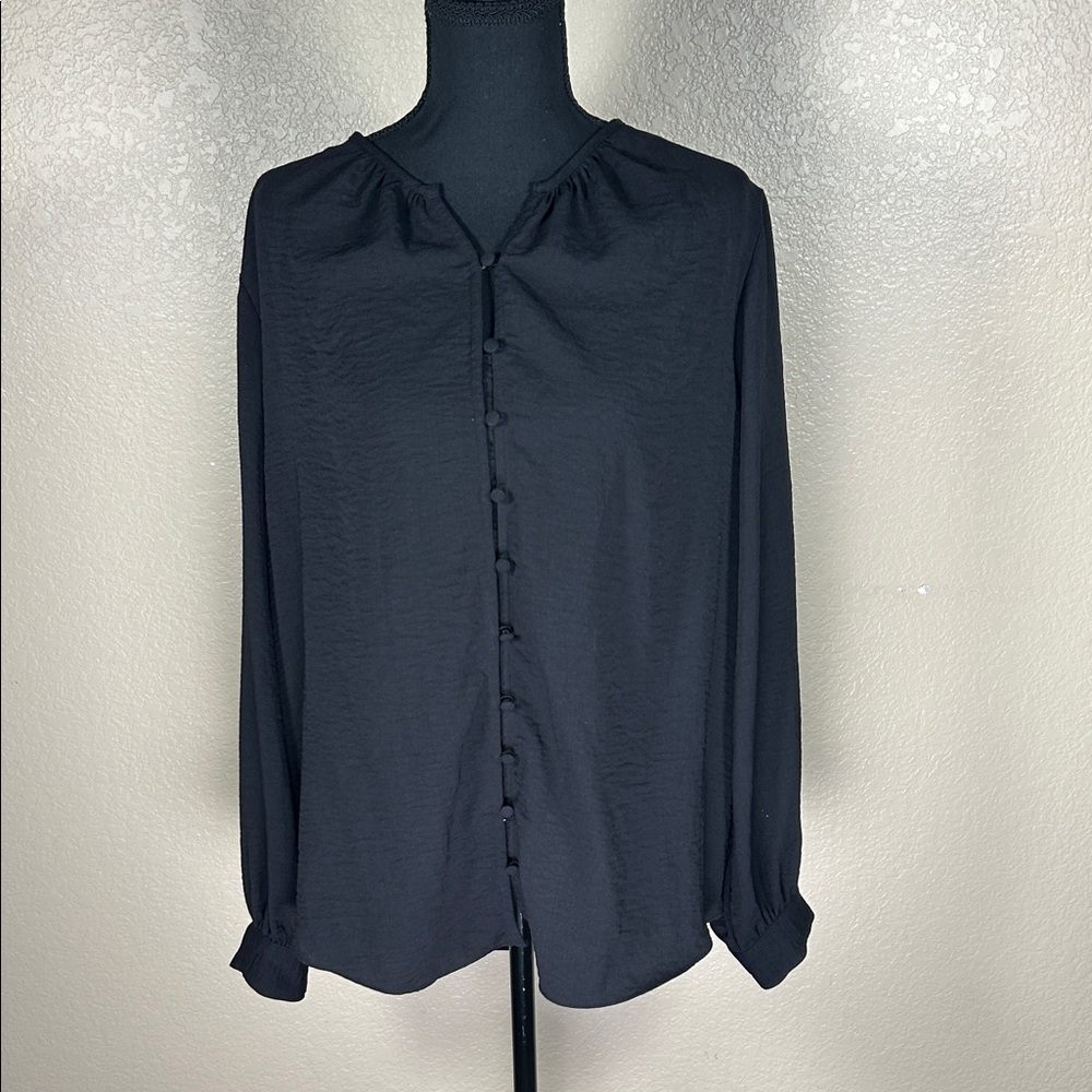 Black Long Sleeve Loop Button Blouse – Size L